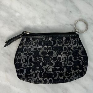 Y2K VINTAGE COACH Black & Silver Signature Coin Pouch with Key Ring